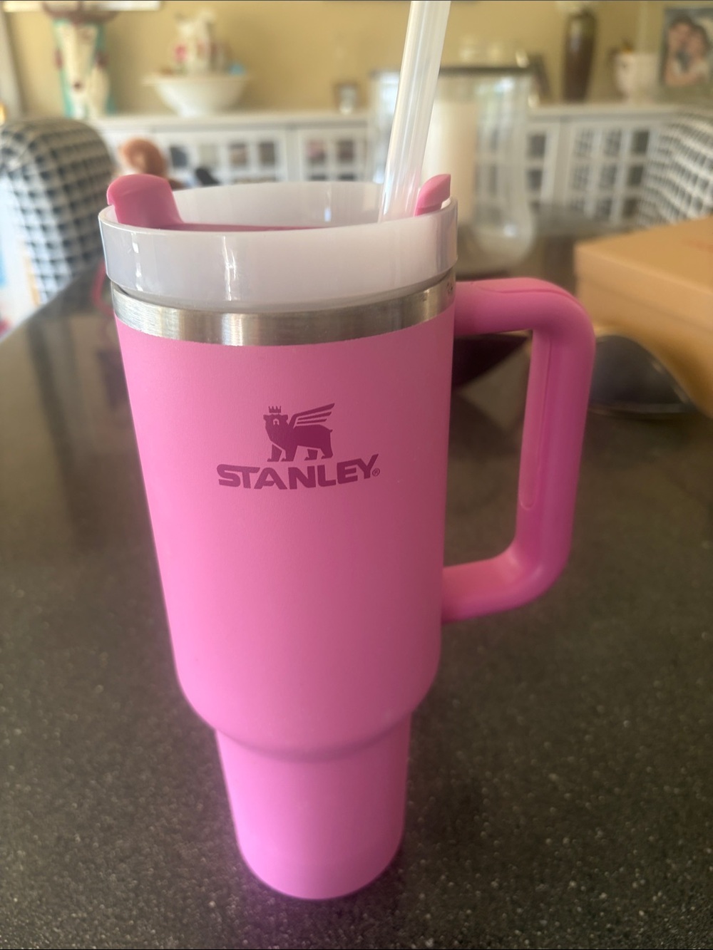 Stanley Pink Travel Mug with Handle and White Lid